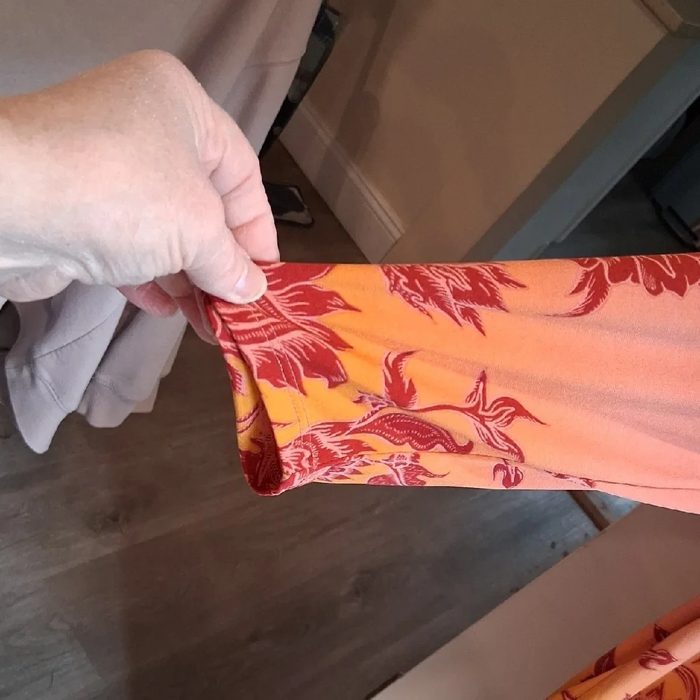 J.m. Collection  Coral to Yellow Floral Lace-Up Tunic - Picture 3 of 5